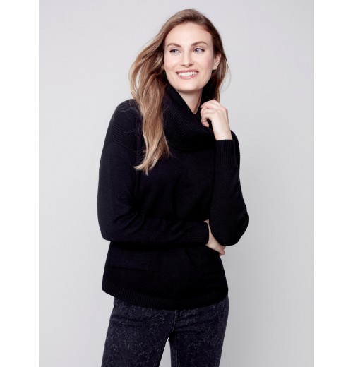 Sweater with Removable Scarf - Black