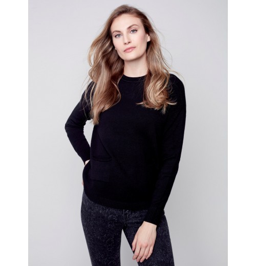 Sweater with Removable Scarf - Black