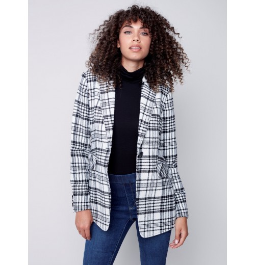 Tailored Plaid Blazer - Black & Cream