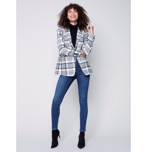 Tailored Plaid Blazer - Black & Cream