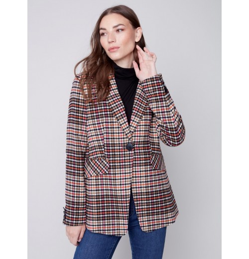 Tailored Plaid Blazer - Truffle