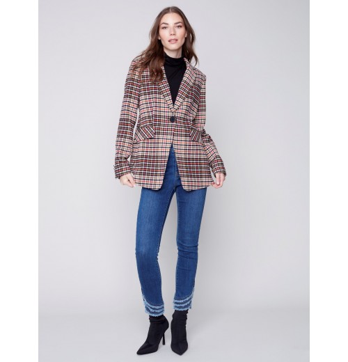 Tailored Plaid Blazer - Truffle