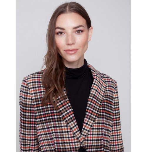 Tailored Plaid Blazer - Truffle