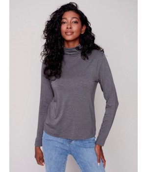 Tencel Turtleneck Top - Charcoal