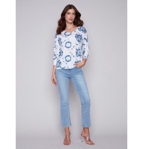 Tie Dye V-Neck Knit Top - Indigo