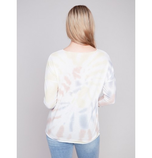 Tie Dye V-Neck Knit Top - Tulip