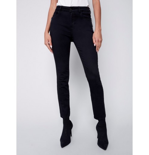 Twill Pants with Zipper Pocket Detail - Black