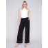 Wide Leg Pants with Drawstring - Black